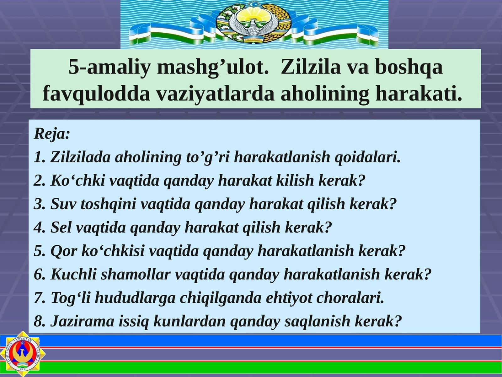 Zilzila va boshqalar ahvolida aholining harakati 1