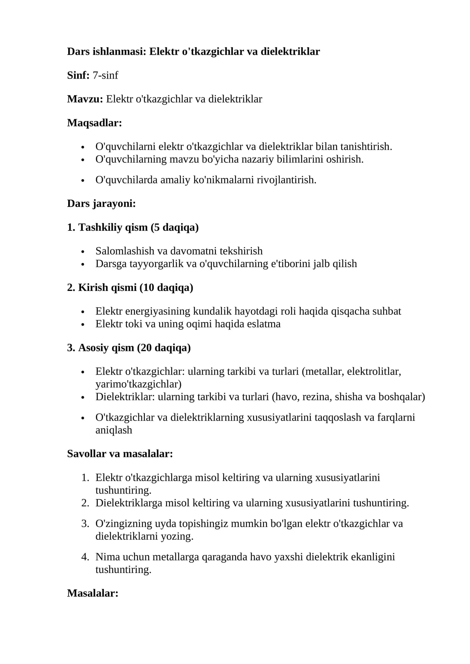 Elektr o'tkazgichlar va dielektriklar 1