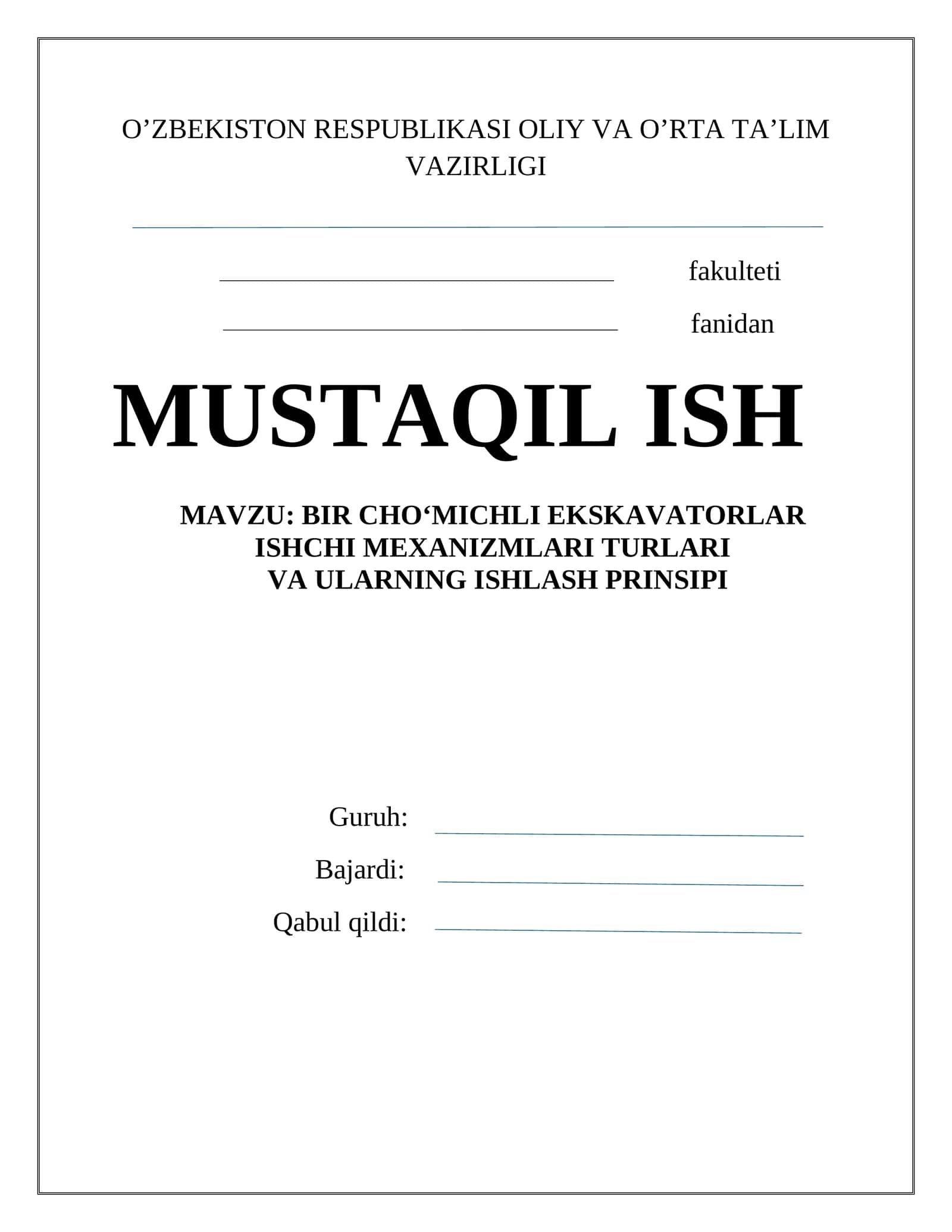 BIR CHO‘MICHLI EKSKAVATORLAR ISHCHI MEXANIZMLARI TURLARI VA ULARNING ISHLASH PRINSIPI 1