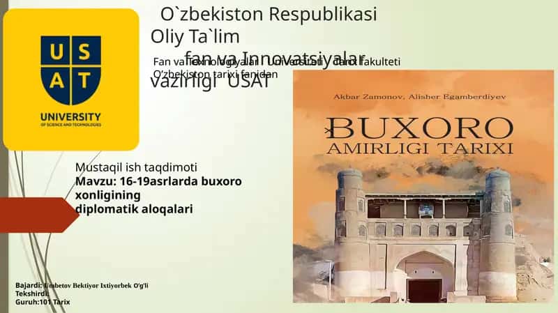 Buxoro xonligining diplomatik aloqalari 1