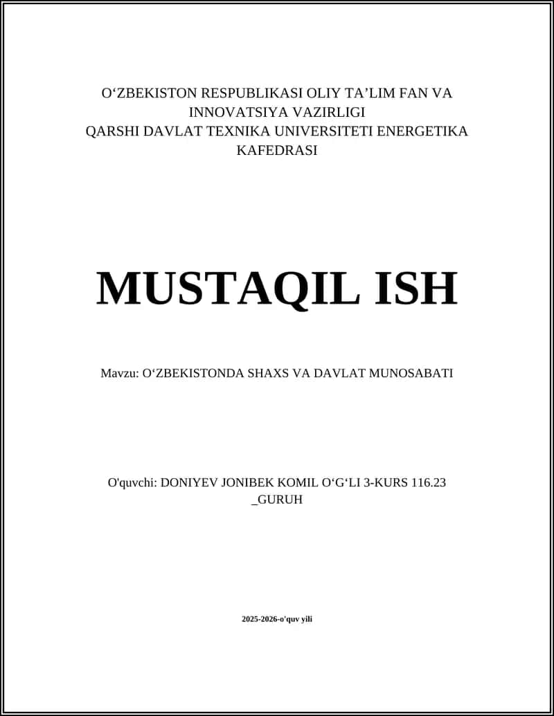 OʻZBEKISTONDA SHAXS VA DAVLAT MUNOSABATI 1