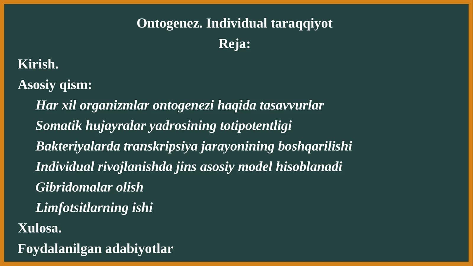 Ontogenez. Individual taraqqiyot 1