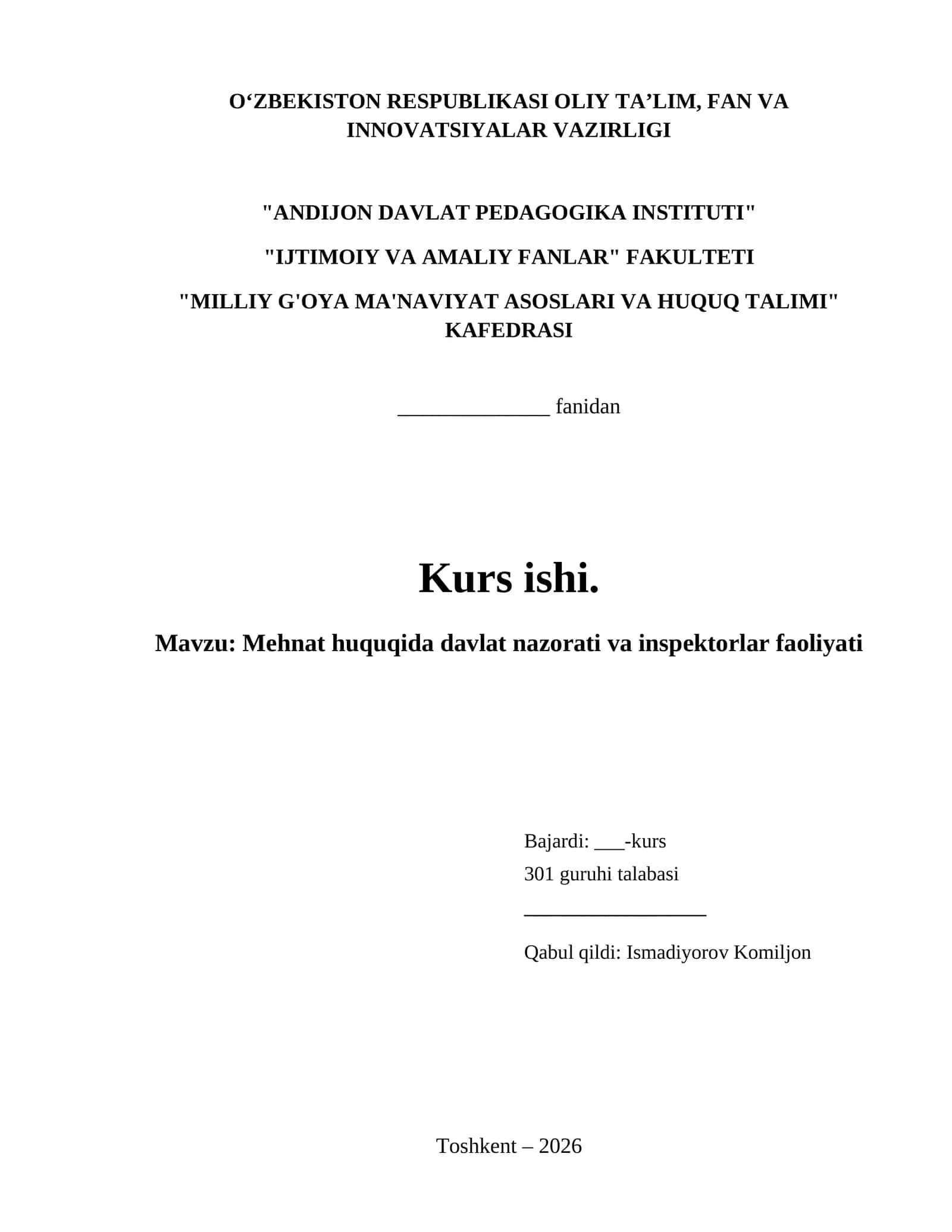 Mehnat huquqida davlat nazorati va inspektorlar faoliyati 1