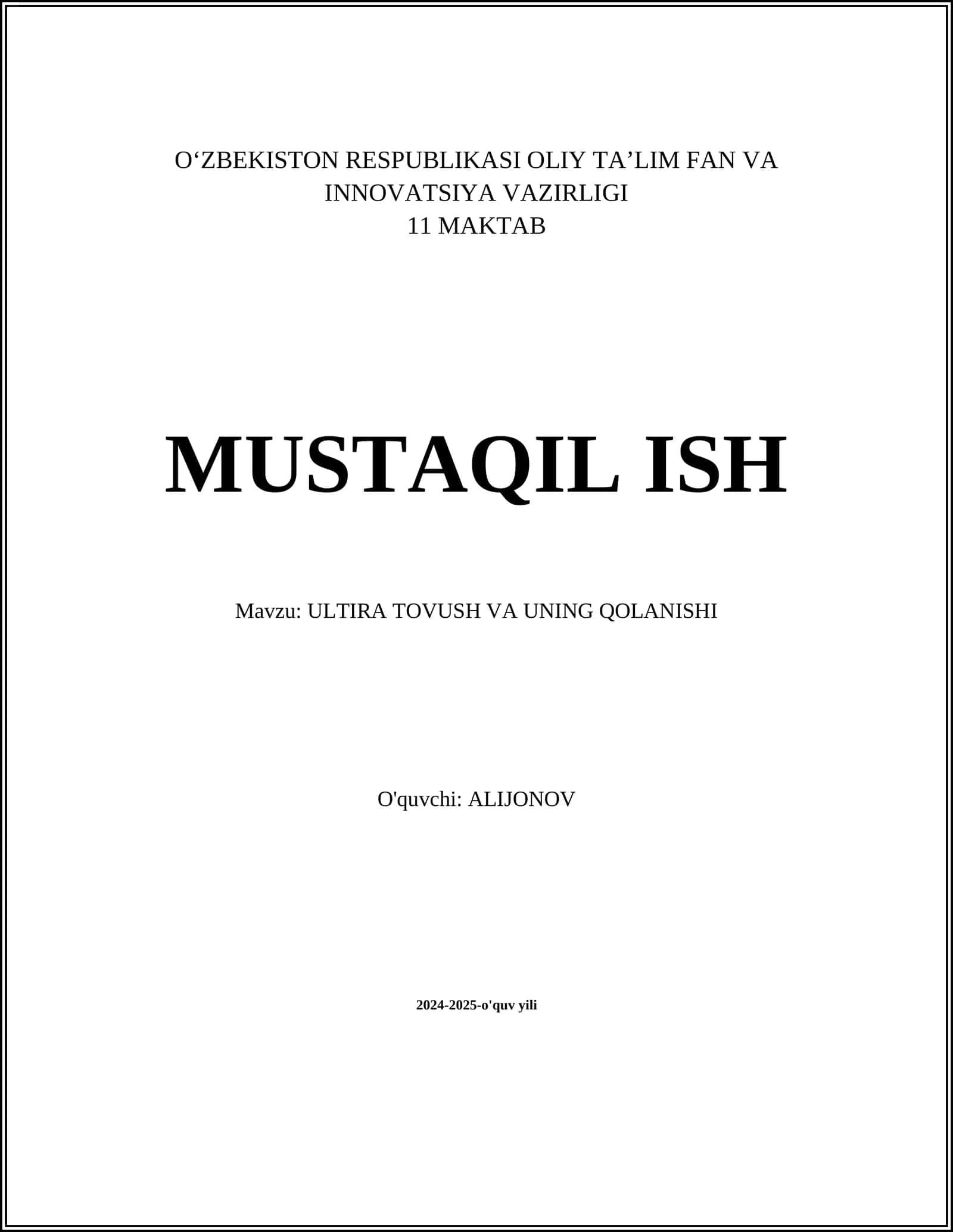 ULTIRA TOVUSH VA UNING QOLANISHI 1