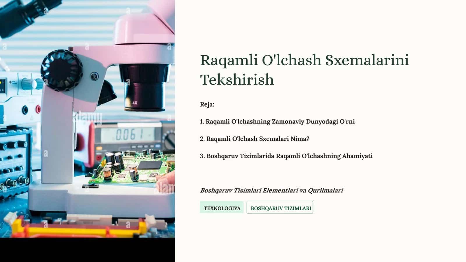 Raqamli O'lchash Sxemalarini Tekshirish 1