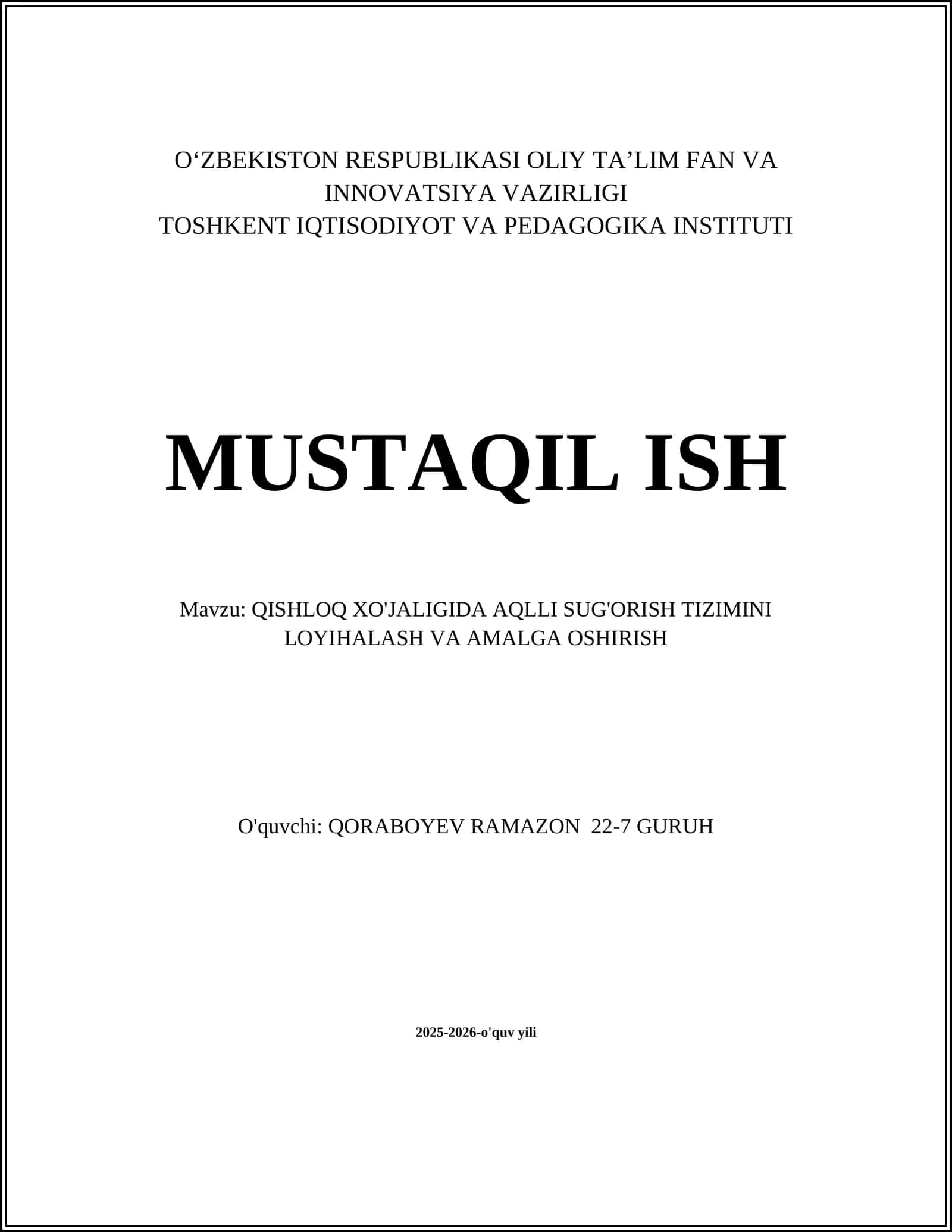 Aqlli sug'orish tizimi 1
