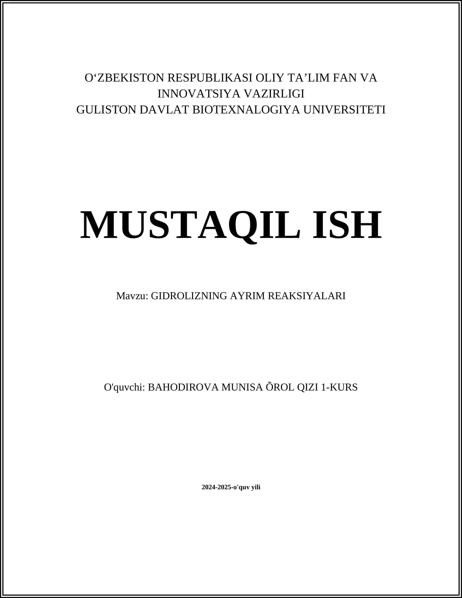 GIDROLIZNING AYRIM REAKSIYALARI 1