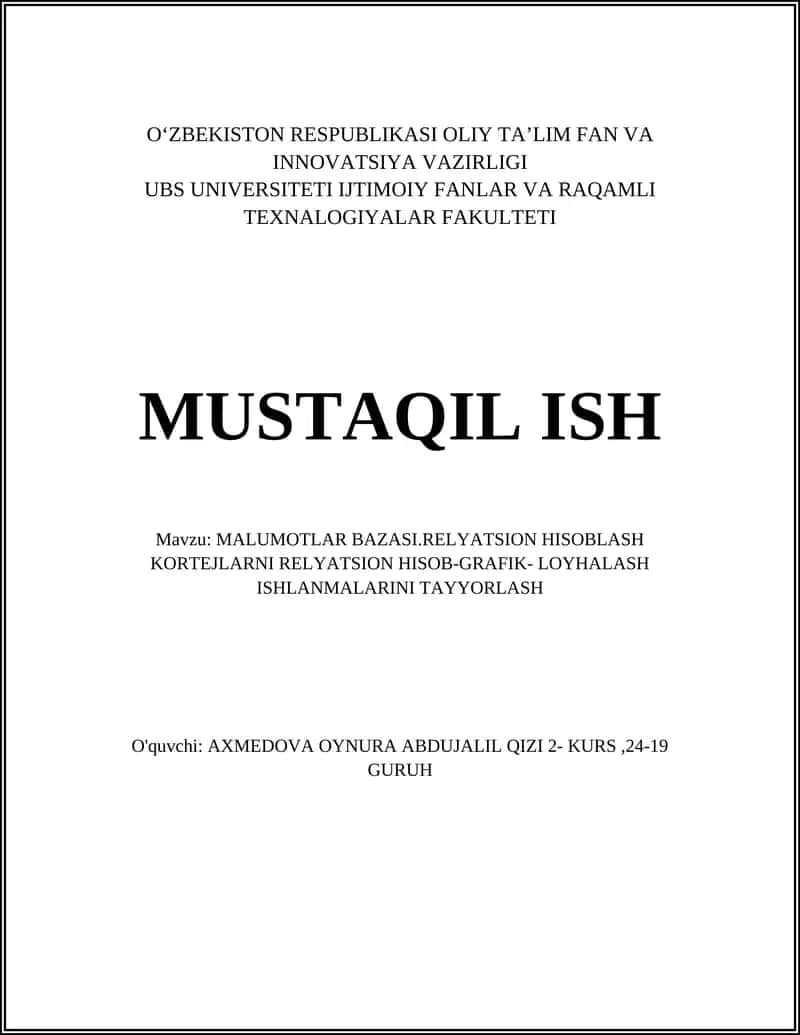 Relyatsion ma'lumotlar bazasi 1