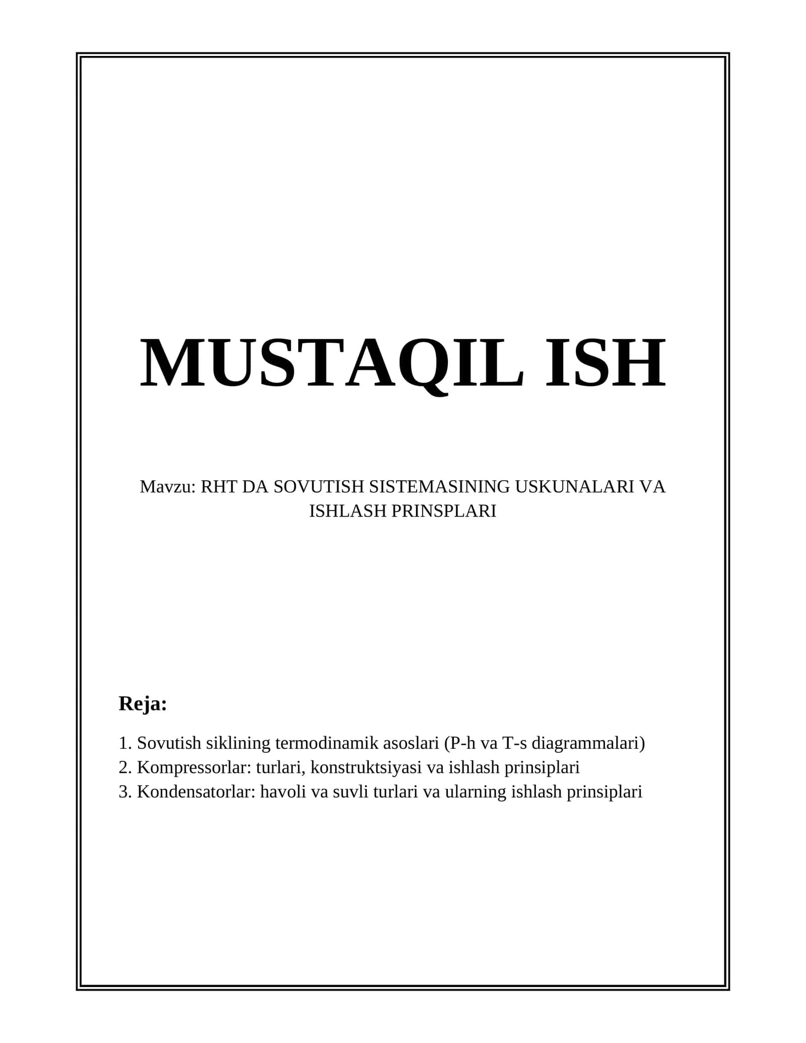 RHT DA SOVUTISH SISTEMASINING USKUNALARI VA ISHLASH PRINSPLARI 1