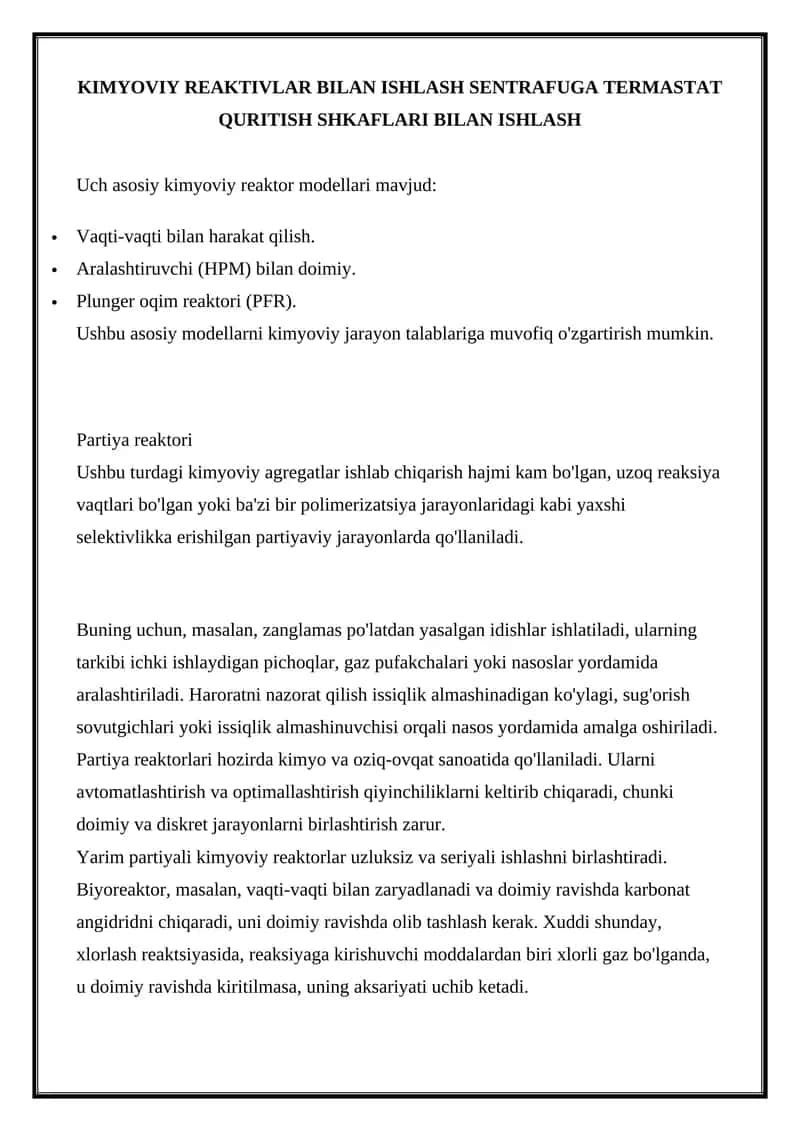 Kimyoviy reaktorlar 1