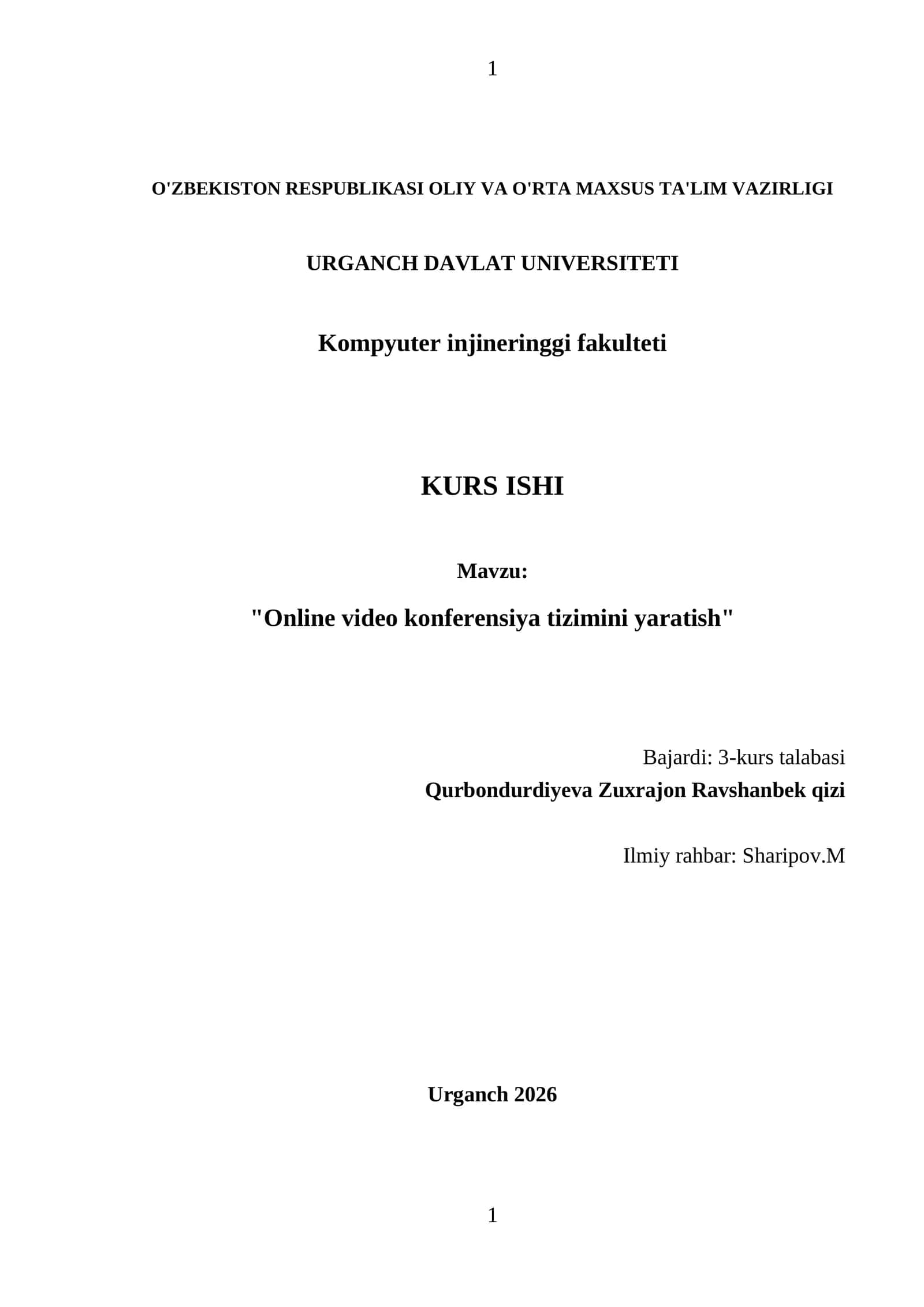 "Online video konferensiya tizimini yaratish" 1