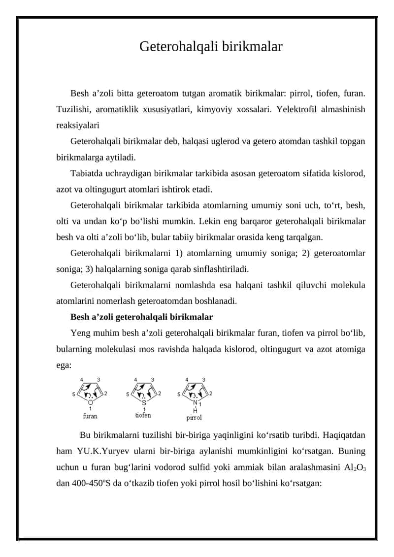 Besh a’zoli geterohalqali birikmalar 1