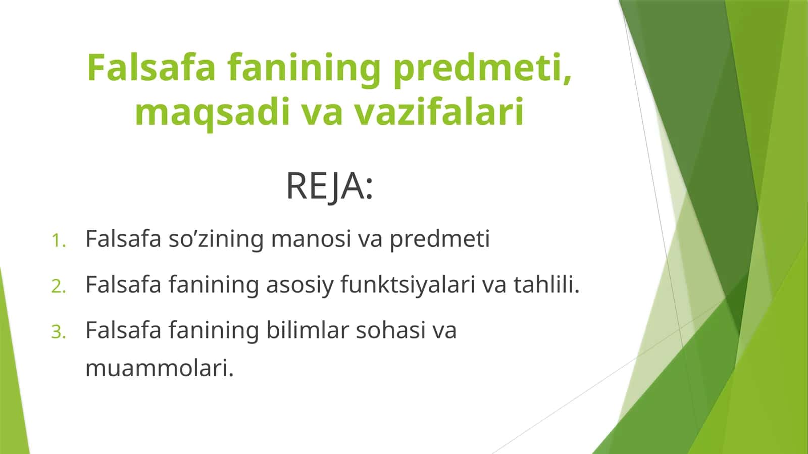 Falsafa fanining predmeti, maqsadi va vazifalari 1