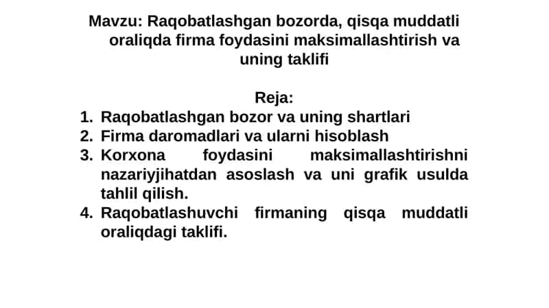 Raqobatlashgan bozor va uning taklifi 1