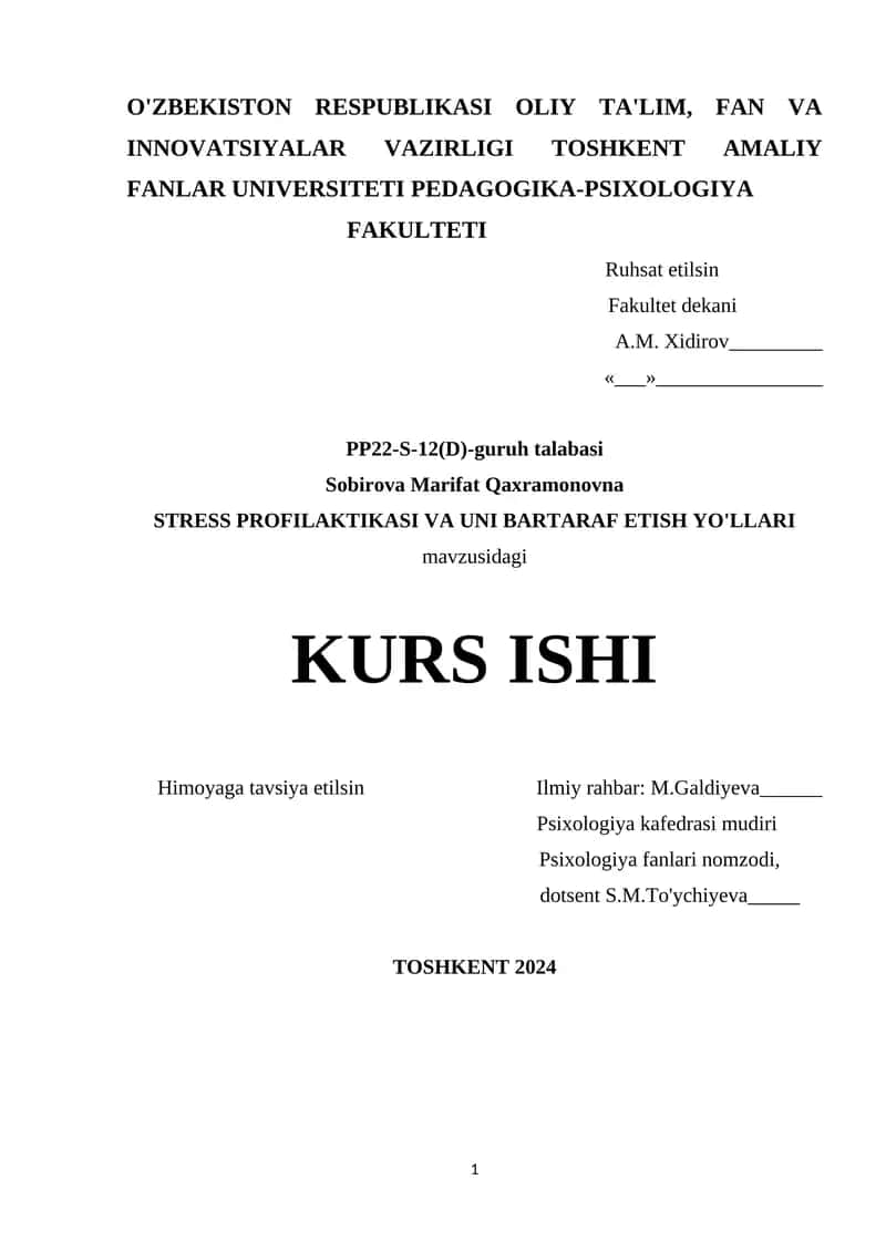 STRESS PROFILAKTIKASI VA UNI BARTARAF ETISH YO'LLARI 1