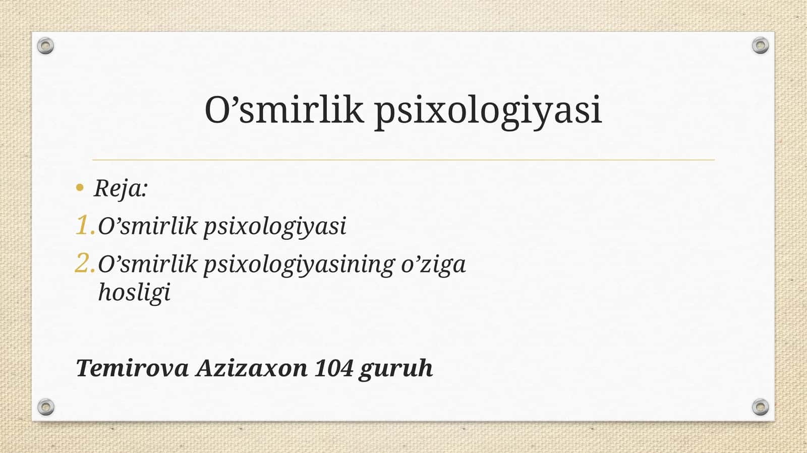 O’smirlik psixologiyasi 1