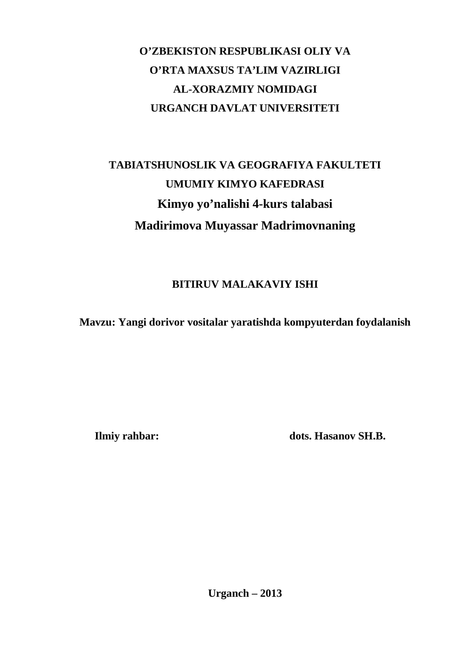 Yangi dоrivоr vоsitаlаr yarаtishdа kоmpyutеrdаn fоydаlаnish 1