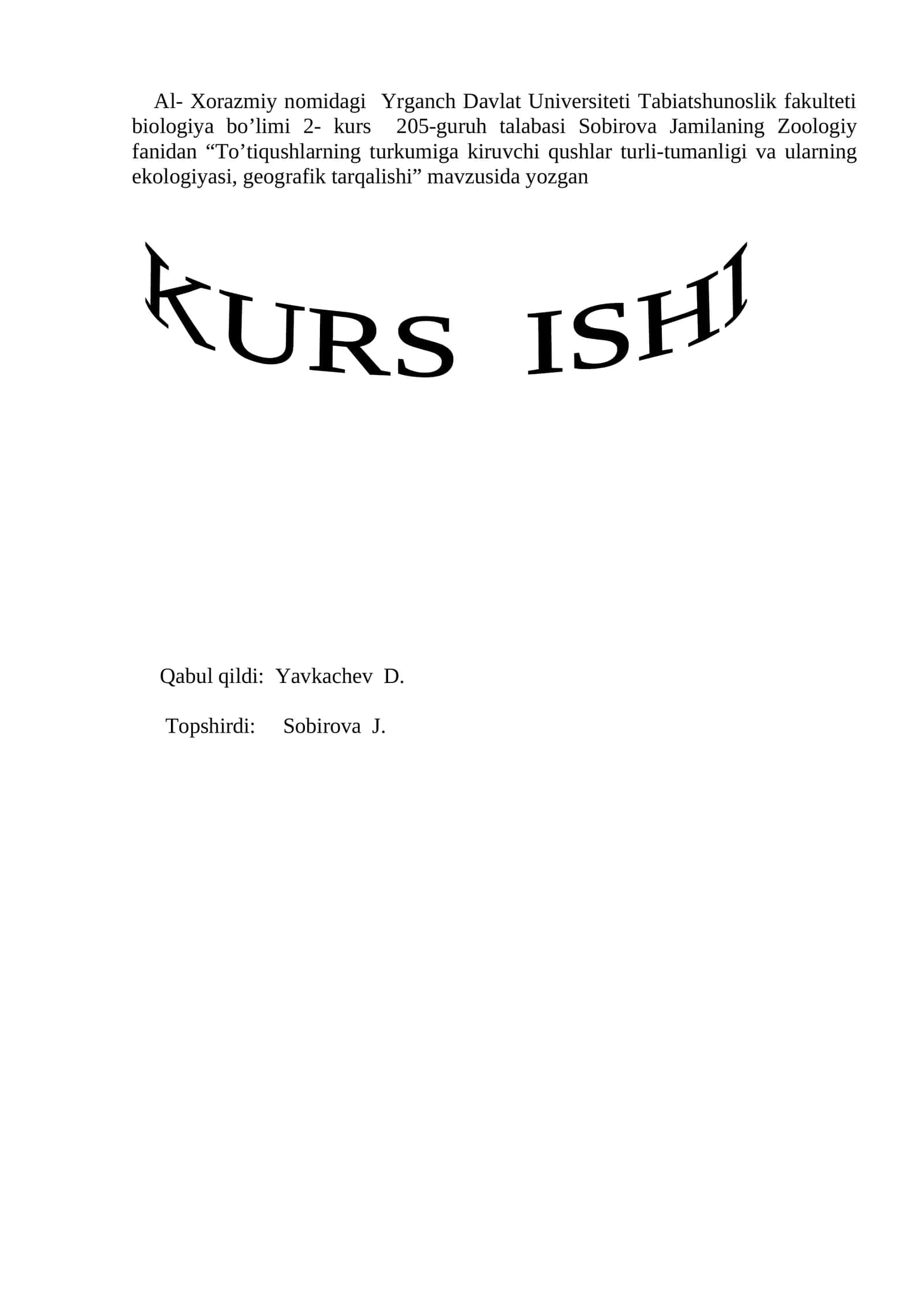 To’tiqushlarning turkumiga kiruvchi qushlar turli-tumanligi va ularning ekologiyasi, geografik tarqalishi 1