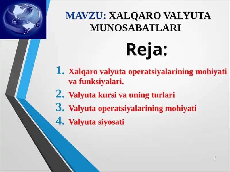 XALQARO VALYUTA MUNOSABATLARI 1