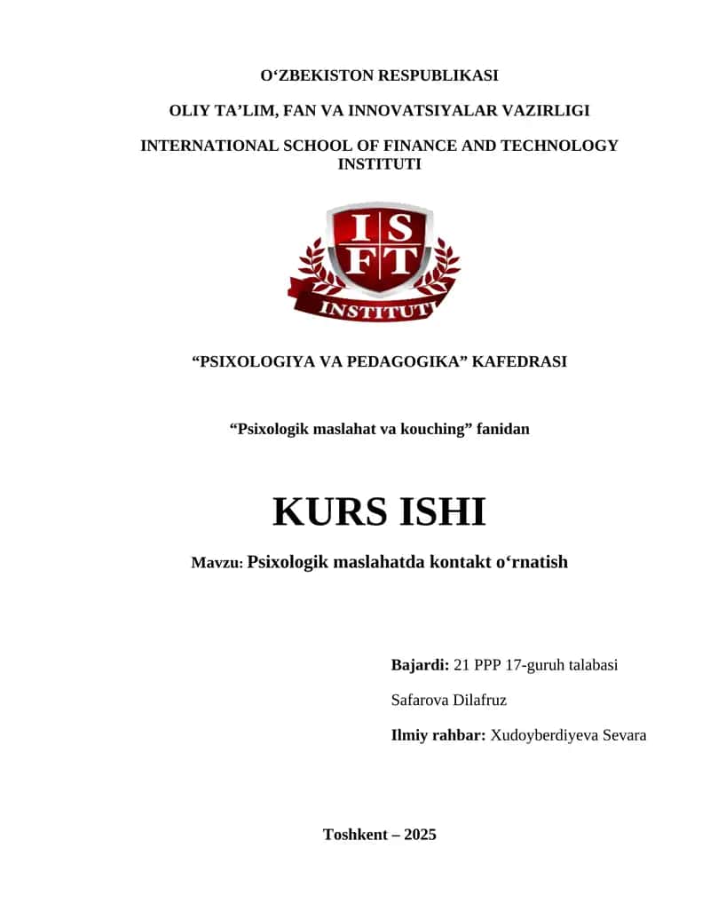 Psixologik maslahatda kontakt o‘rnatish 1