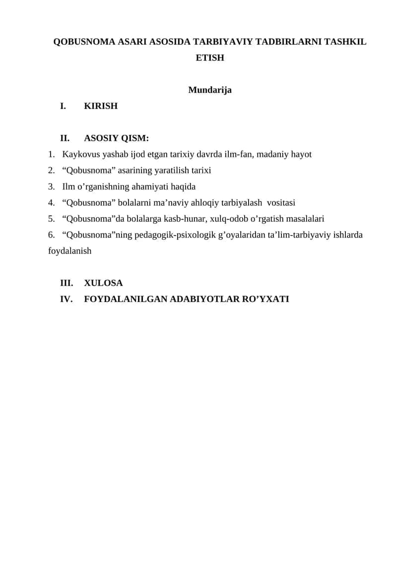 QOBUSNOMA ASARI ASOSIDA TARBIYAVIY TADBIRLARNI TASHKIL ETISH 1