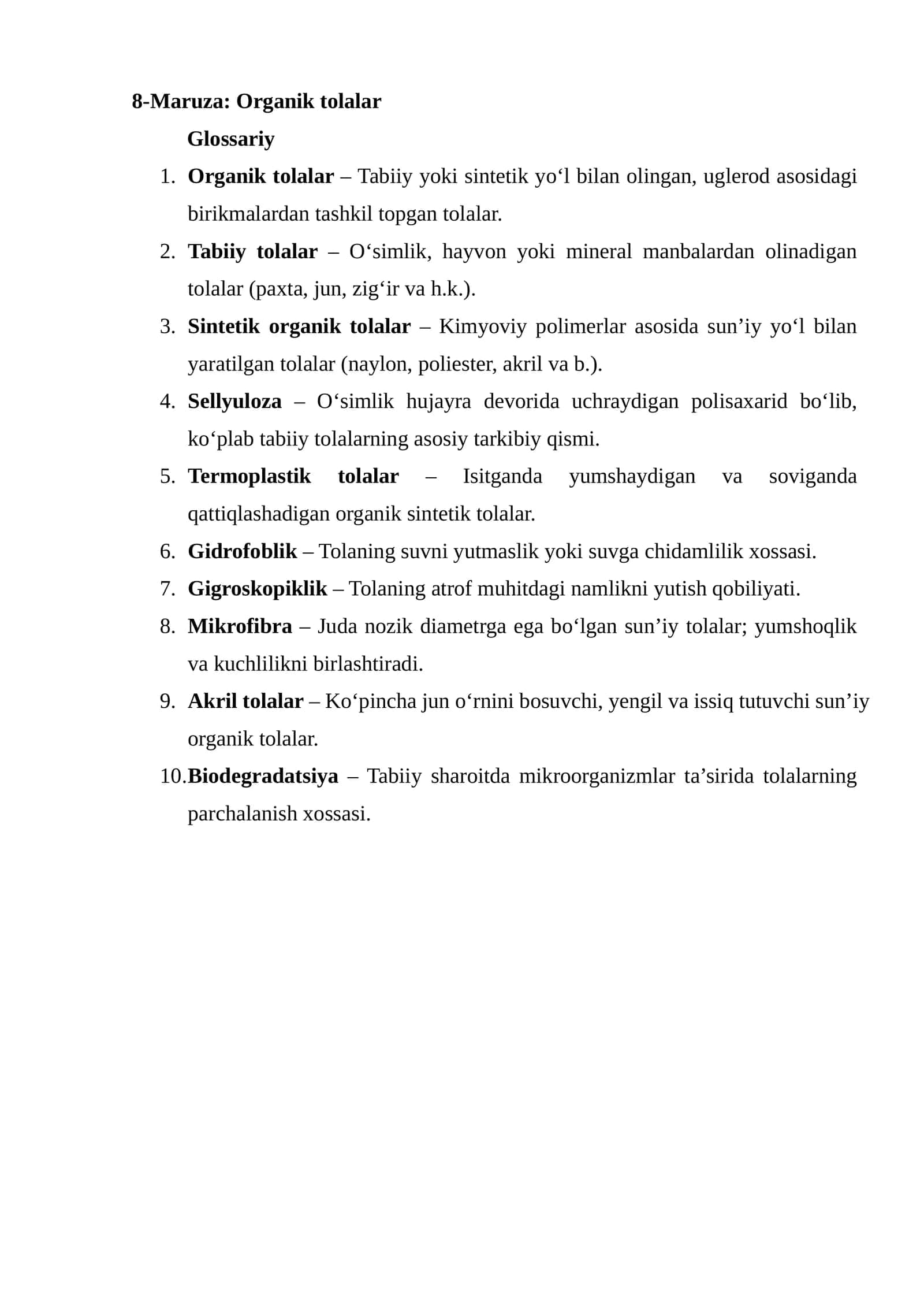 Organik tolalar 1