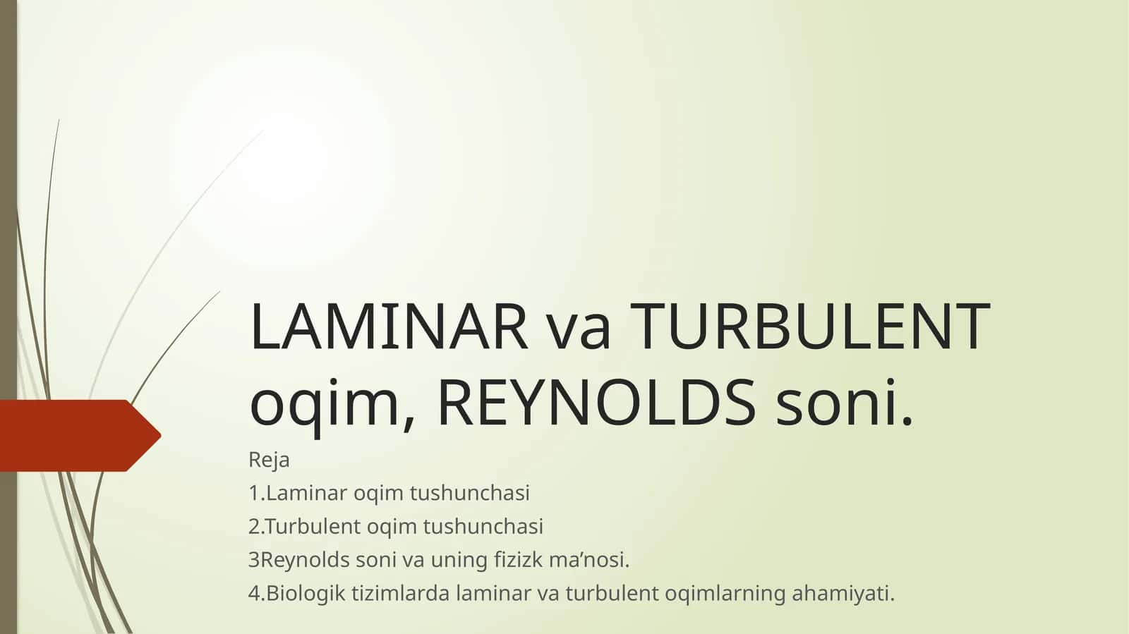 LAMINAR va TURBULENT oqim, REYNOLDS soni 1