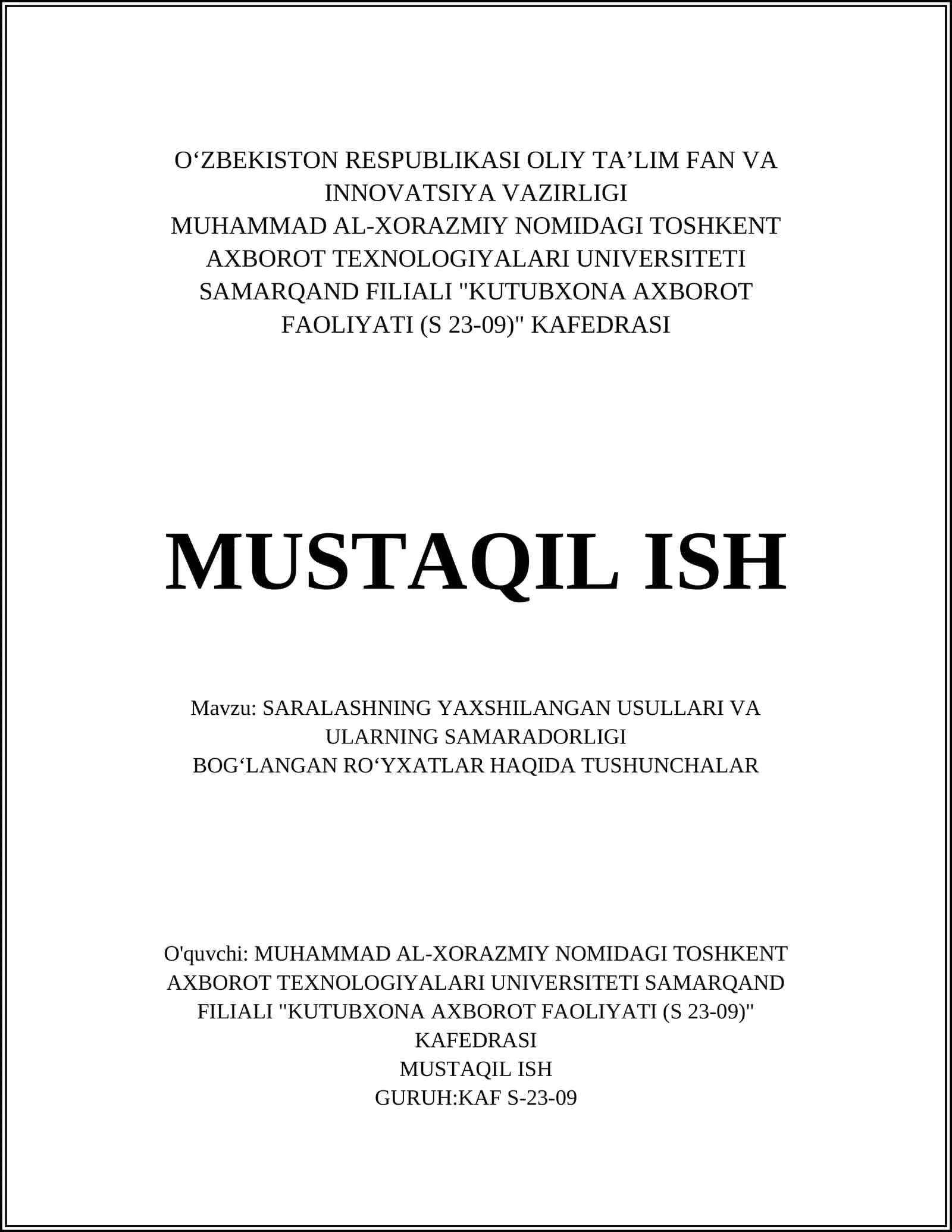 SARALASHNING YAXSHILANGAN USULLARI VA ULARNING SAMARADORLIGI 1