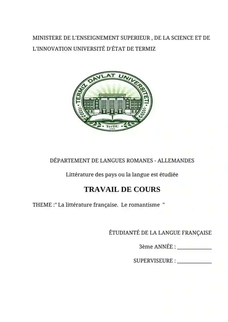 La littérature française. Le romantisme