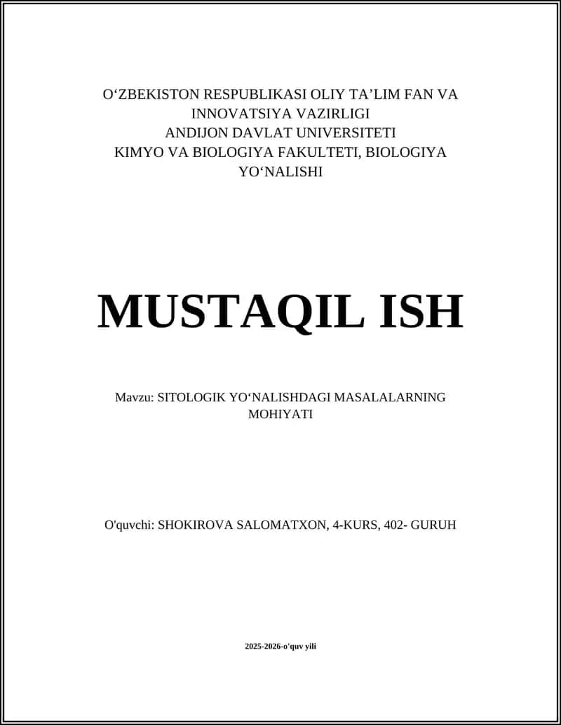 SITOLOGIK YO'NALISHDAGI MASALALARNING MOHIYATI 1