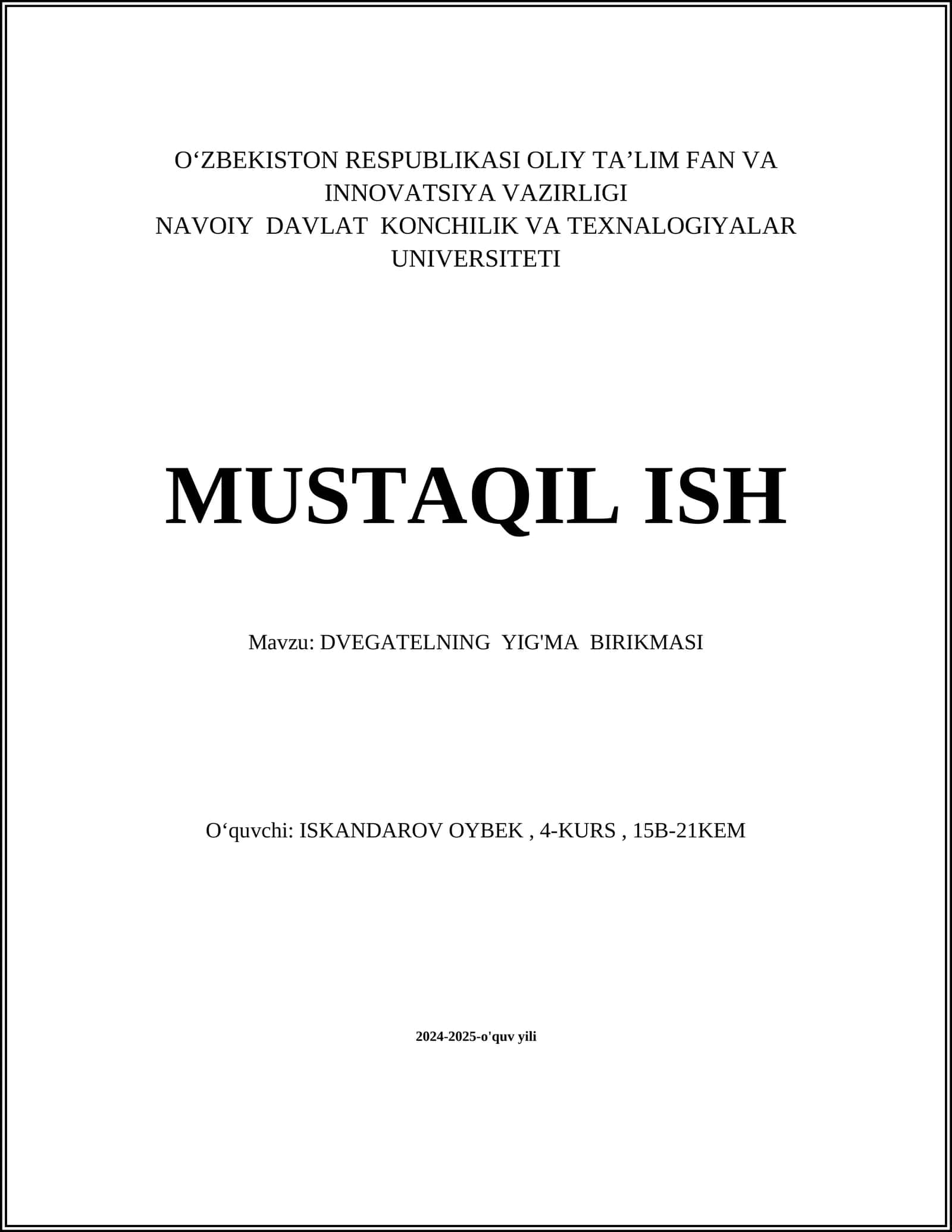 DVEGATELNING YIG'MA BIRIKMASI 1