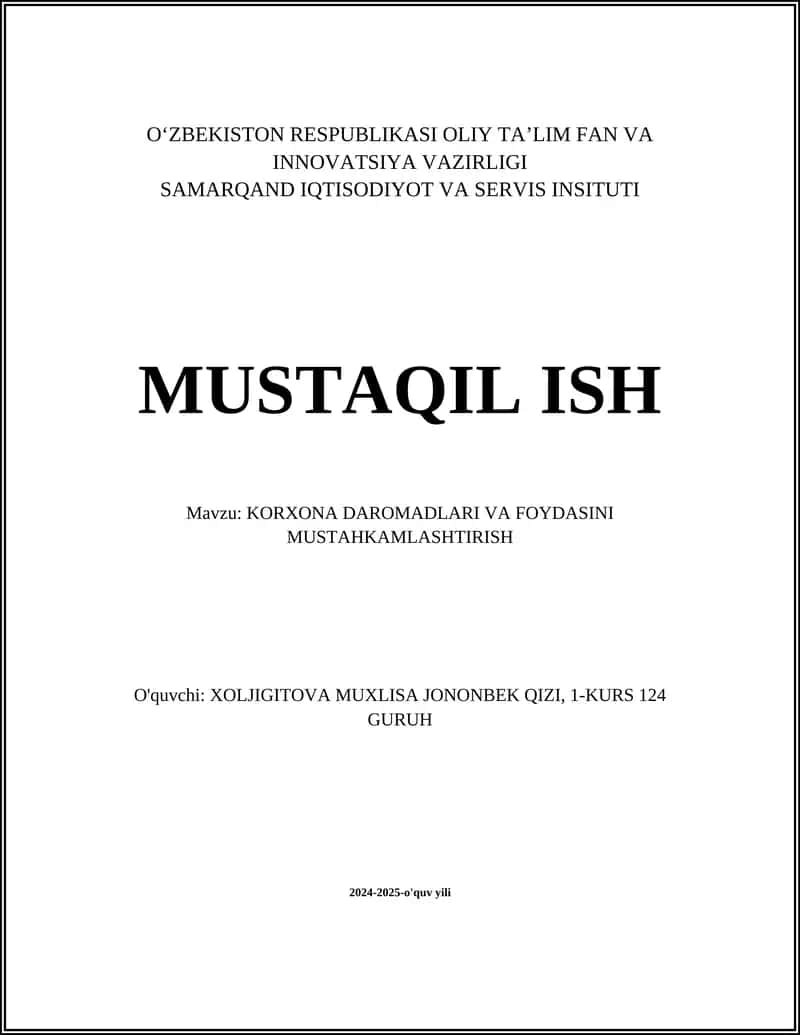 Xarajatlarni optimallashtirish 1