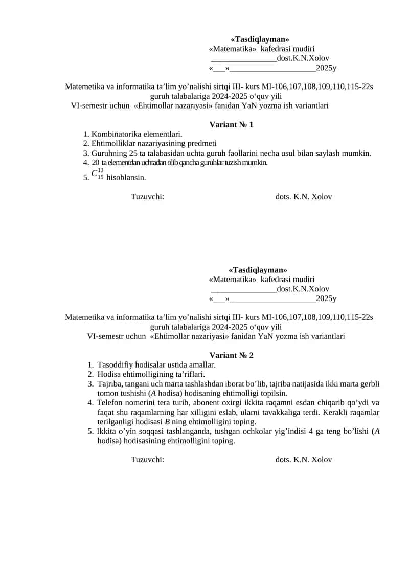 Ehtimollar nazariyasi 1