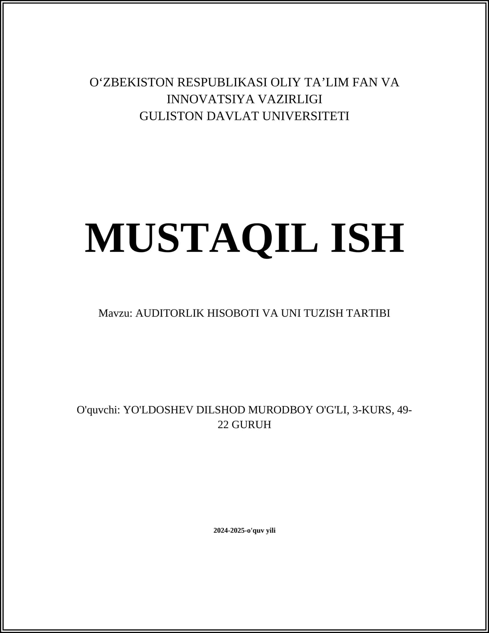 AUDITORLIK HISOBOTI VA UNI TUZISH TARTIBI 1