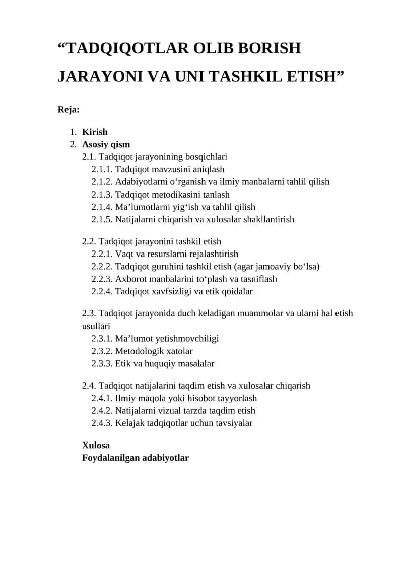 Tadqiqotlar Olib Borish Jarayoni va Uni Tashkil Etish 1