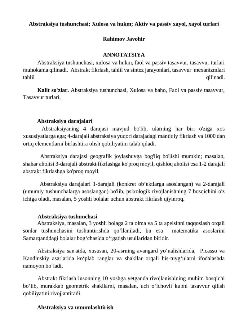 Abstraksiya tushunchasi 1