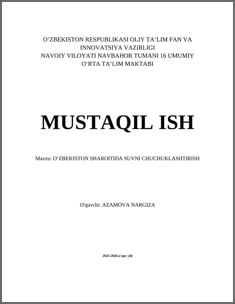 O‘ZBEKISTON SHAROITIDA SUVNI CHUCHUKLASHTIRISH 1