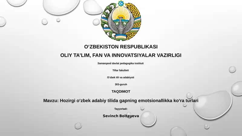Hozirgi oʻzbek adabiy tilida gapning emotsionallikka koʻra turlari