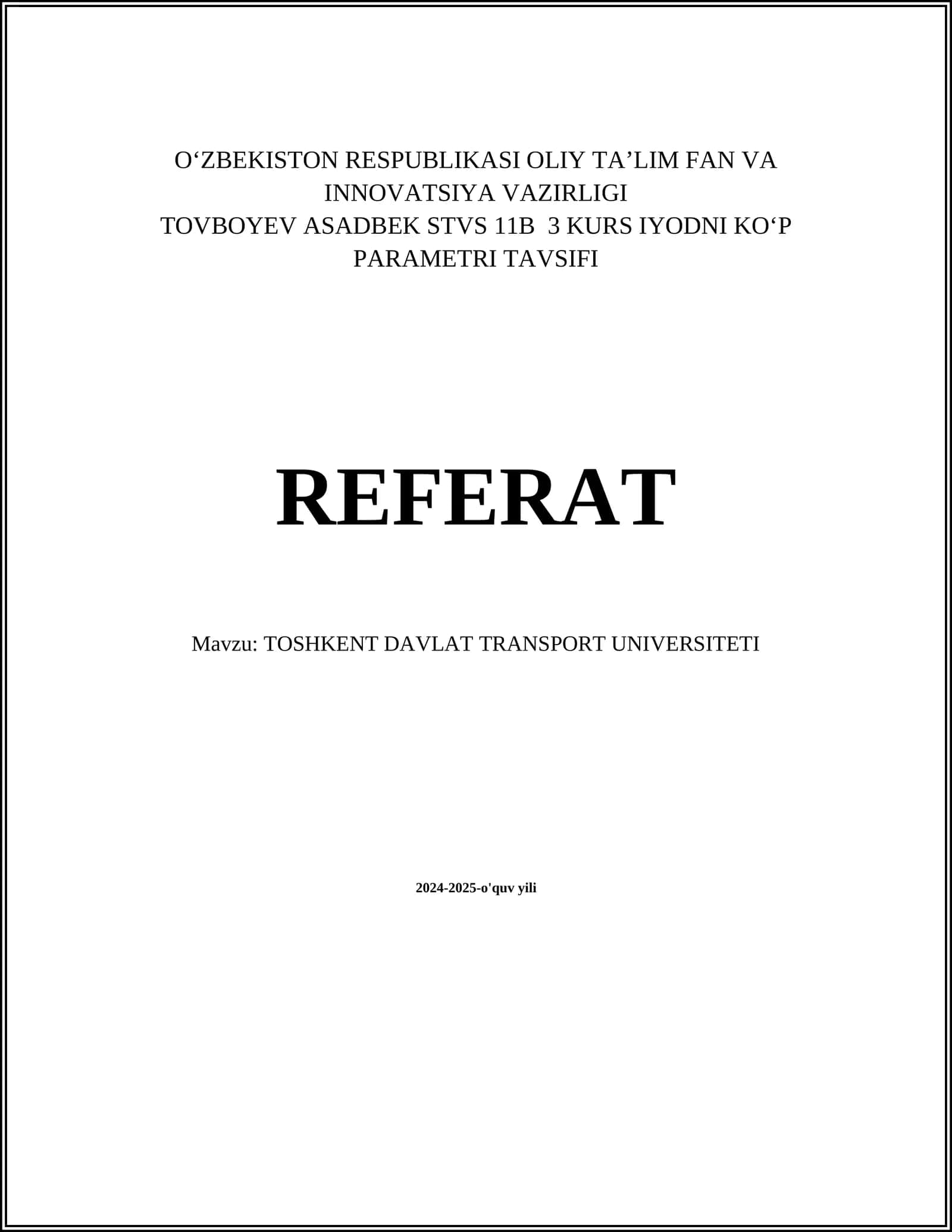 TOSHKENT DAVLAT TRANSPORT UNIVERSITETI 1