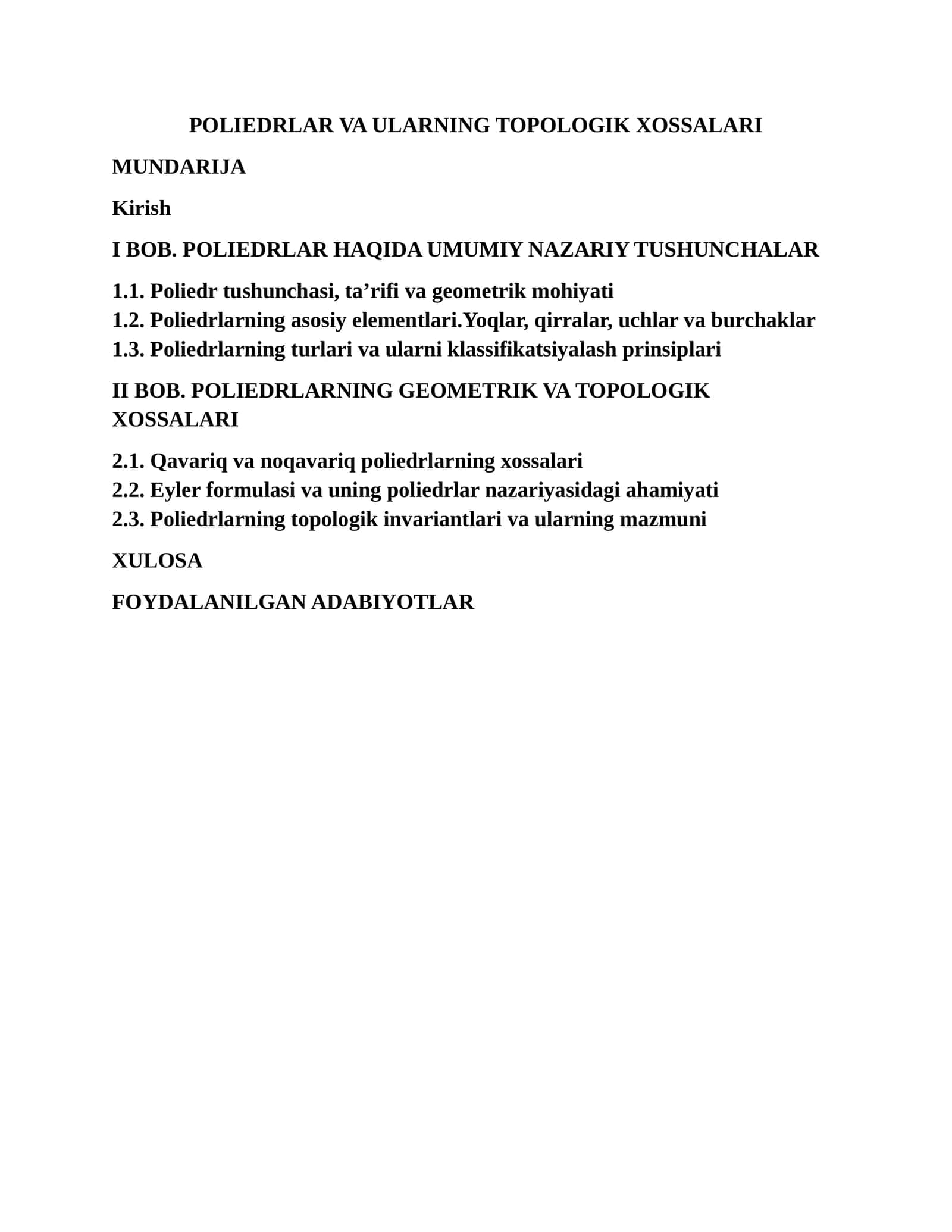 POLIEDRLAR VA ULARNING TOPOLOGIK XOSSALARI 1