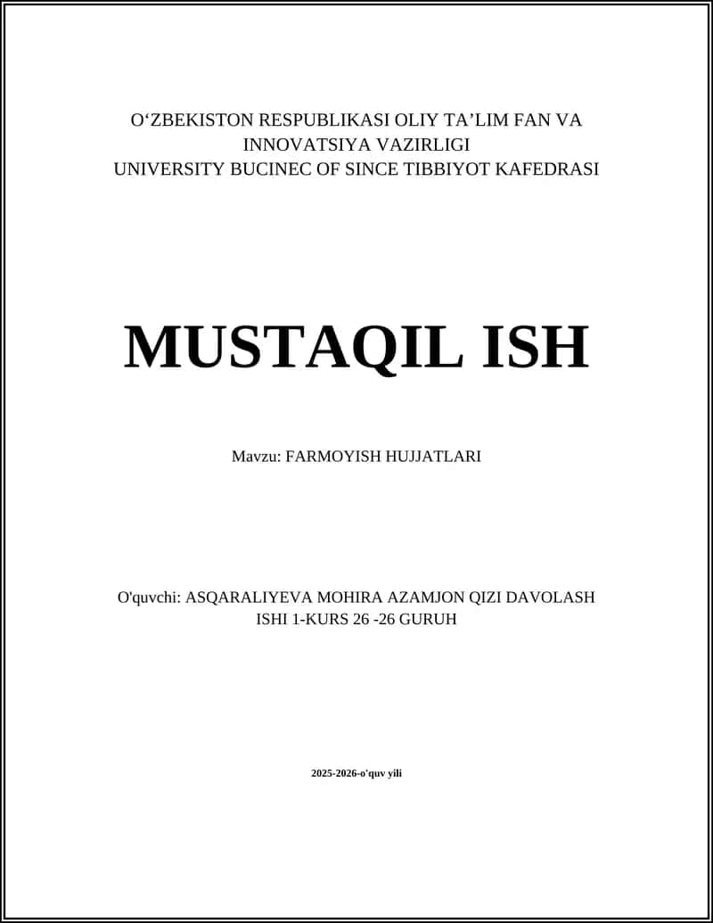 FARMOYISH HUJJATLARI 1