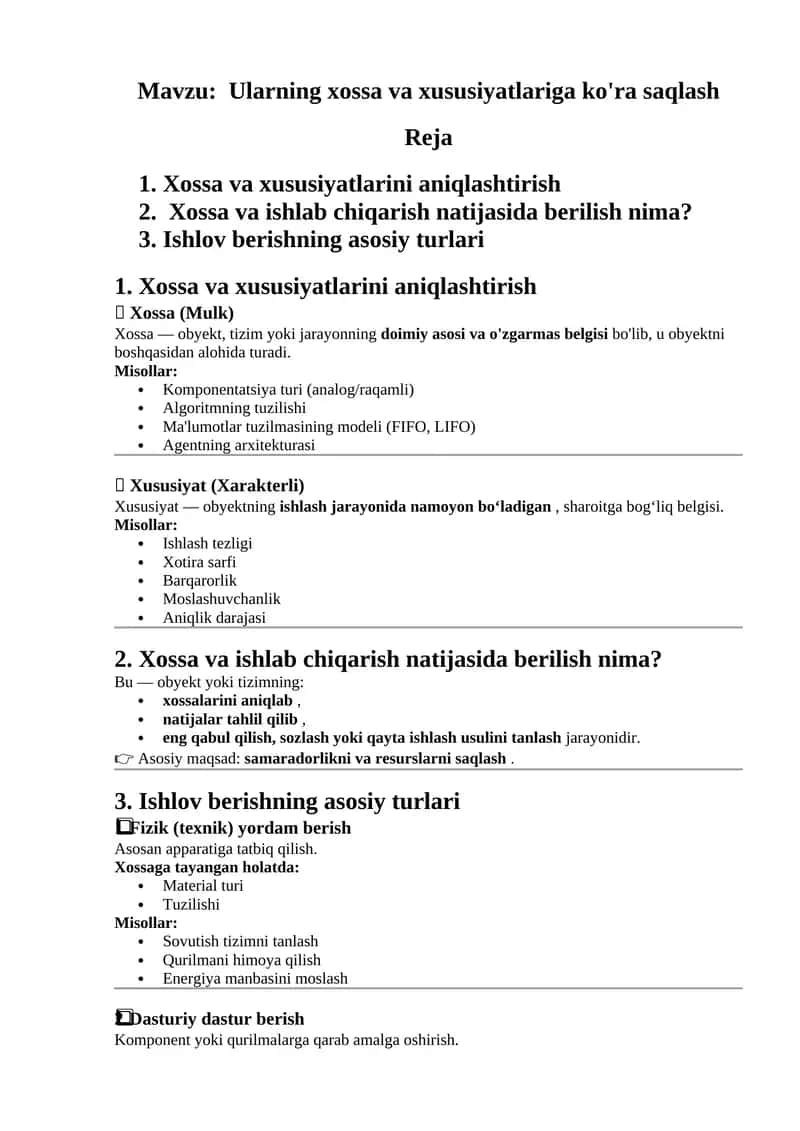Ularning xossa va xususiyatlariga ko'ra saqlash 1