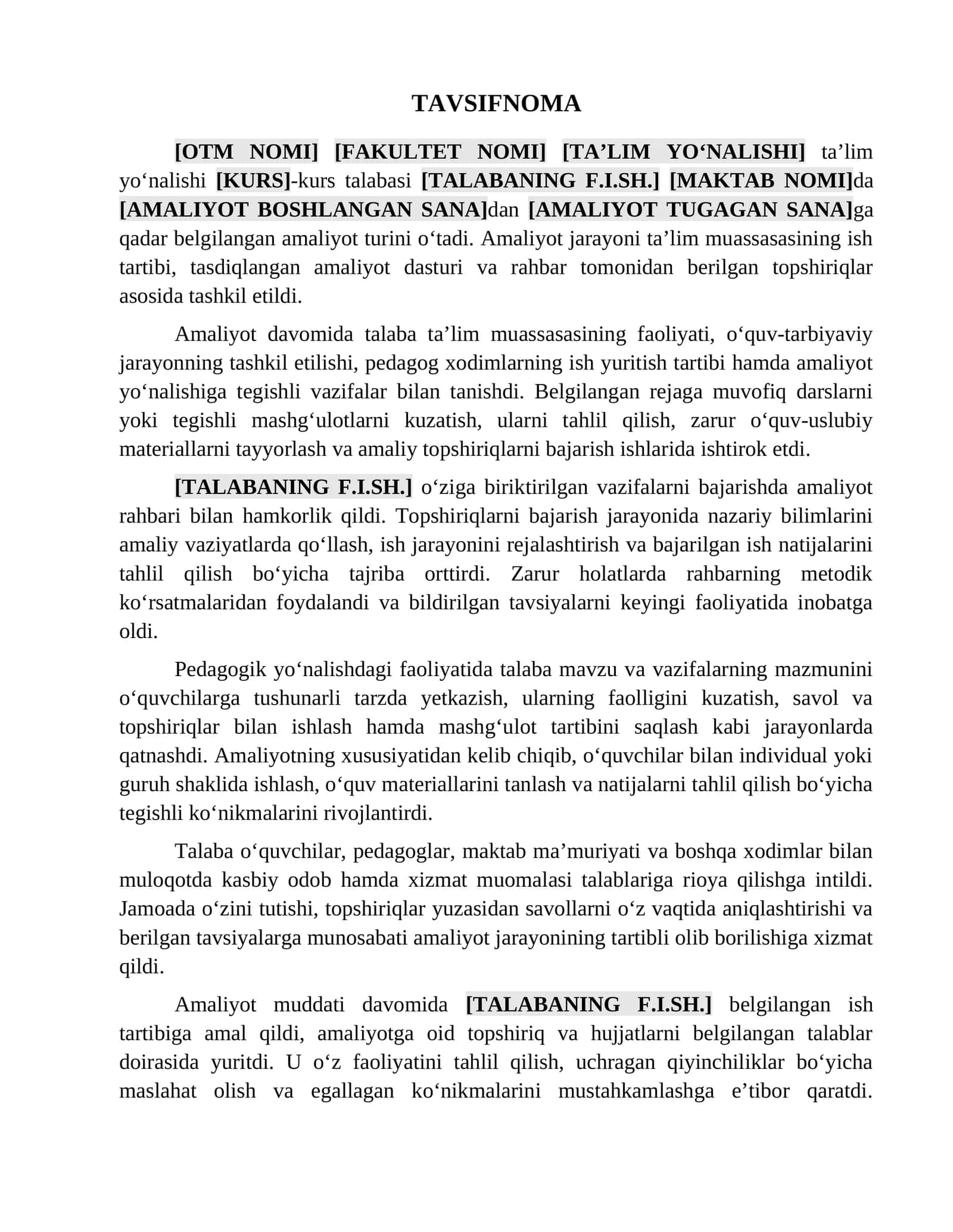 Amaliy ishlar/Tavsiyalar 1