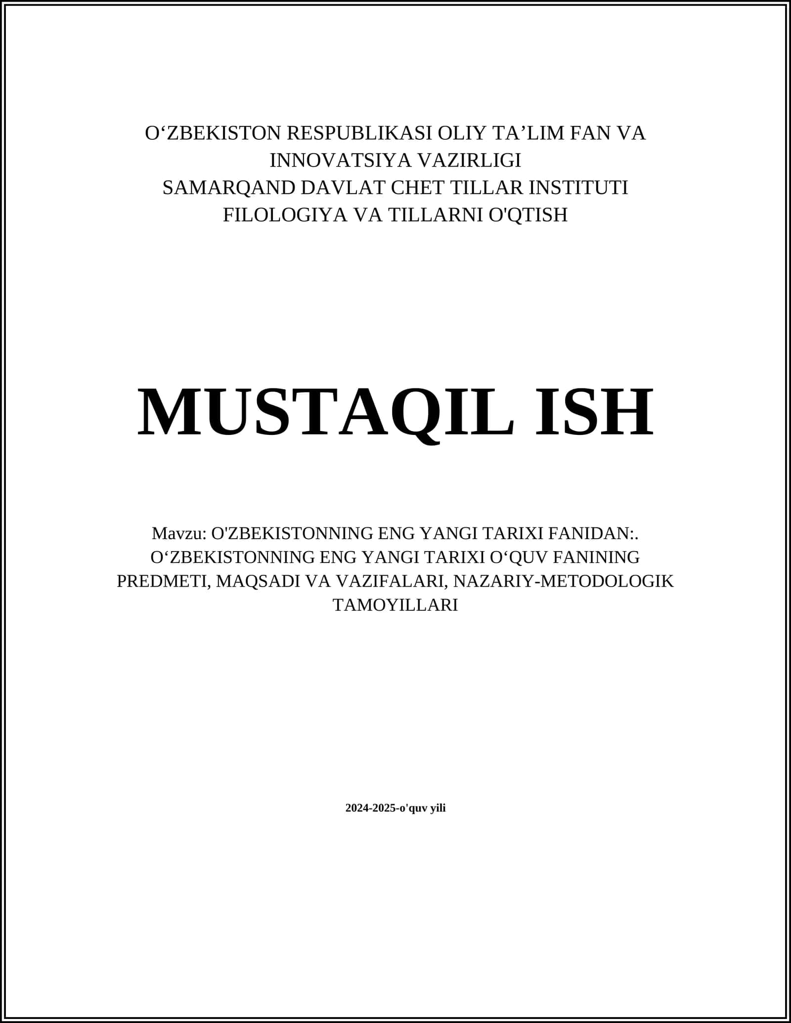 O'ZBEKISTONNING ENG YANGI TARIXI FANIDAN 1