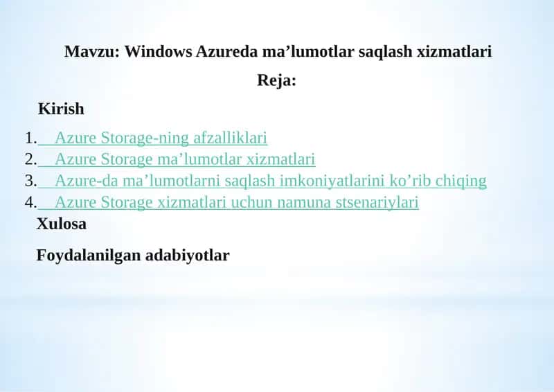 Windows Azure ma'lumotlarni saqlash xizmatlari 1