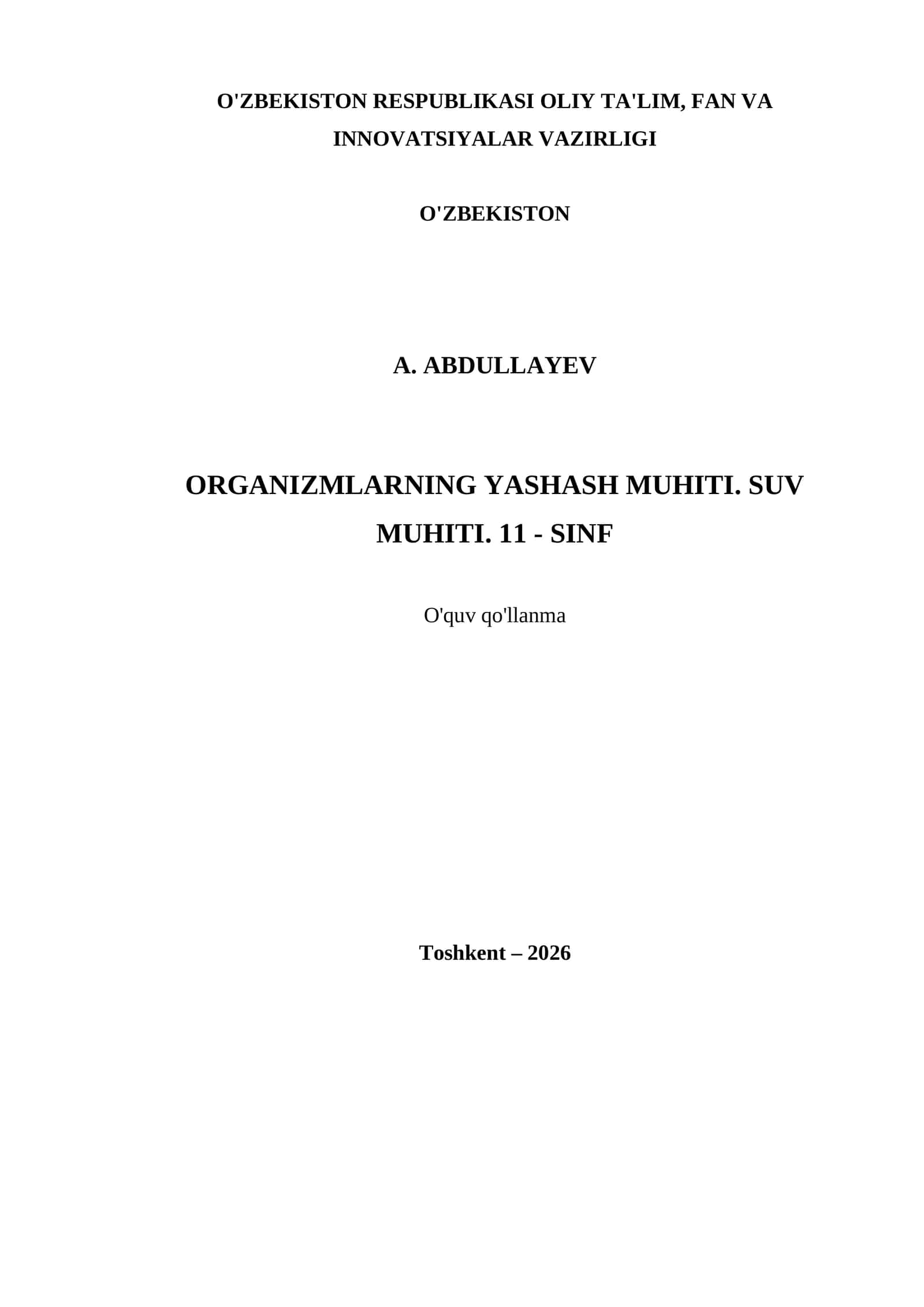 ORGANIZMLARNING YASHASH MUHITI. SUV MUHITI. 11 - SINF 1