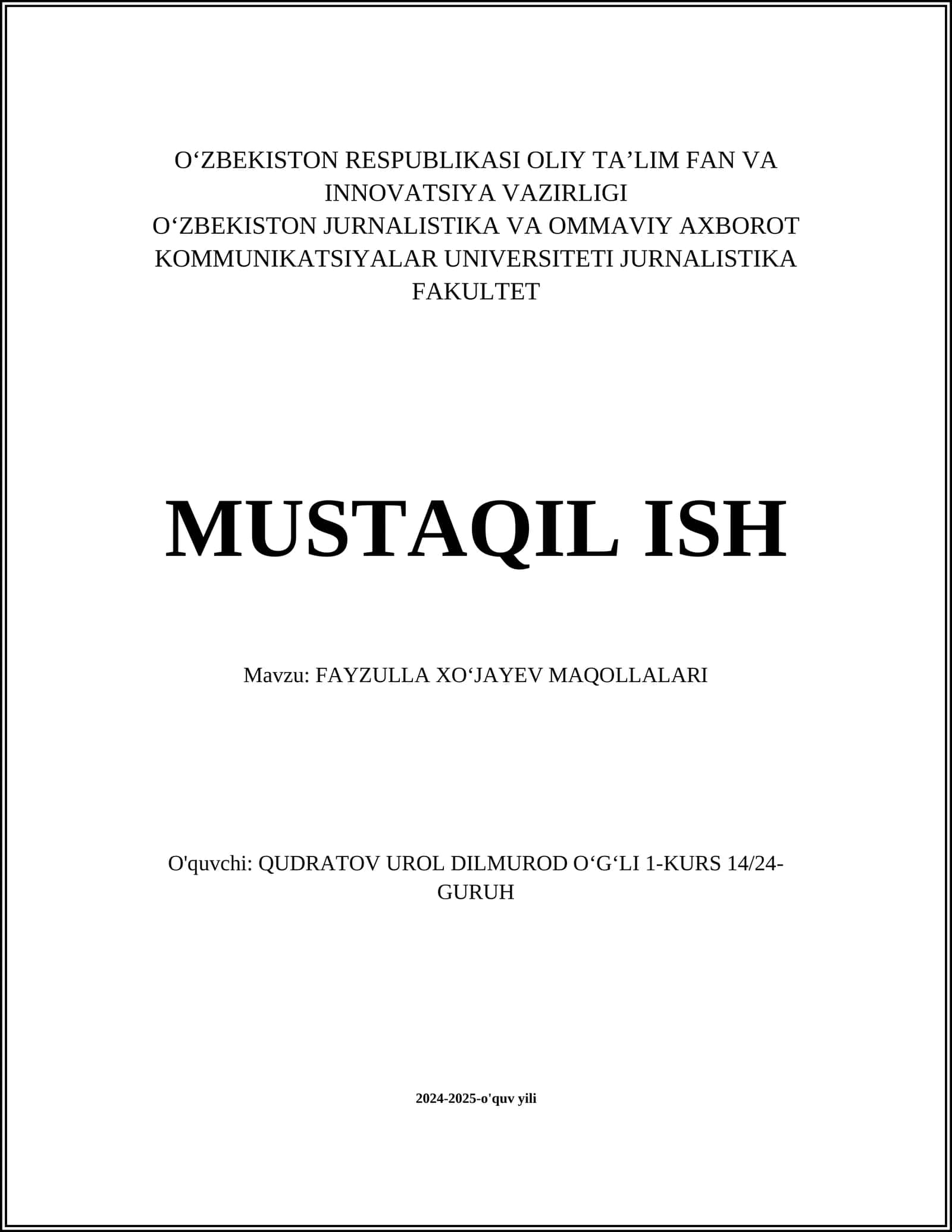 FAYZULLA XOʻJAYEV MAQOLLALARI 1