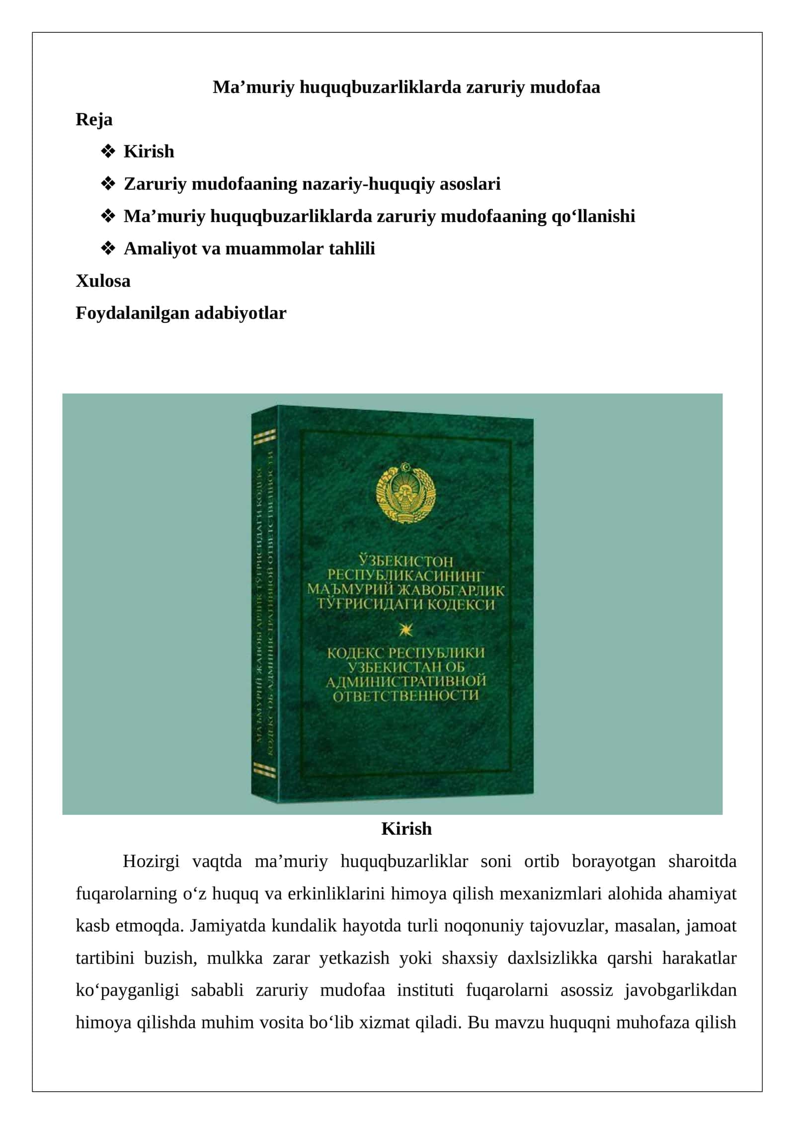 Ma’muriy huquqbuzarliklarda zaruriy mudofaa 1