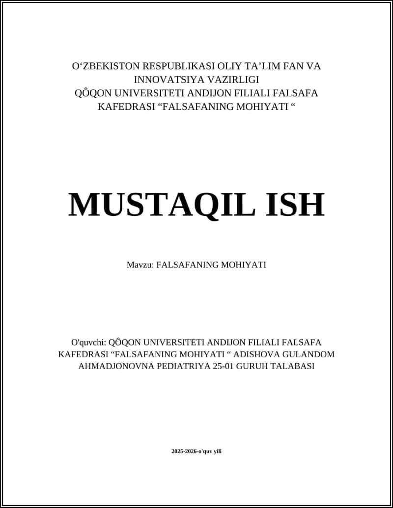 Falsafaning Mohiyati 1