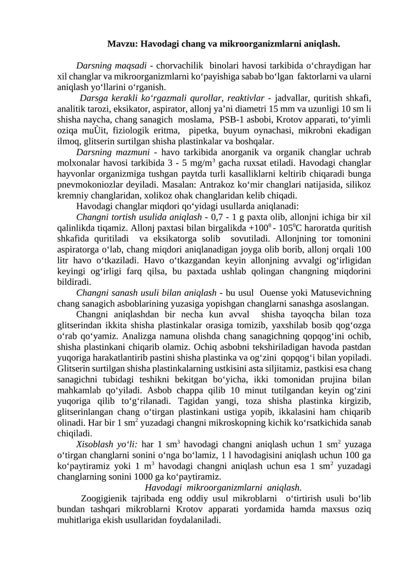 Havodagi chang va mikroorganizmlarni aniqlash 1